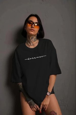 İKALES Unisex Bisiklet Yaka Baskılı T-Shirt - Siyah