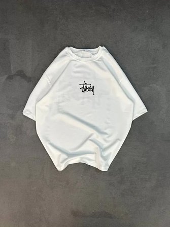 İKALES Unisex Bisiklet Yaka Baskılı Oversize T-Shirt - Beyaz