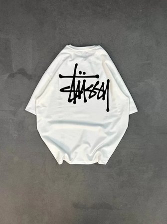 İKALES Unisex Bisiklet Yaka Baskılı Oversize T-Shirt - Beyaz