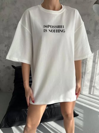İKALES Unisex Bisiklet Yaka Baskılı Oversize T-Shirt - Beyaz