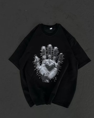 İKALES Unisex Bisiklet Yaka Baskılı Oversize T-Shirt - Siyah