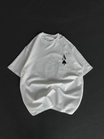 İKALES Unisex Bisiklet Yaka Baskılı Oversize T-Shirt - Beyaz
