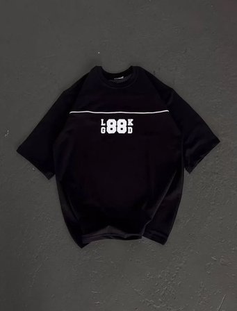 İKALES Unisex Bisiklet Yaka Baskılı Oversize T-Shirt - Siyah