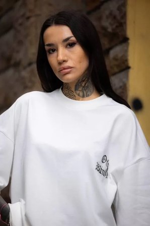 İKALES Unisex Bisiklet Yaka Baskılı Oversize T-Shirt - Beyaz
