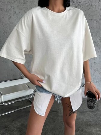 İKALES Düz Biskilet Yaka  T-shirt - Beyaz