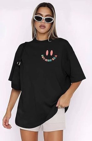 İKALES Bisiklet Yaka Kısa Kol Baskılı T-shirt - Siyah