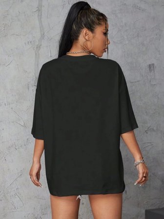 İKALES Baskılı Oversize T-shirt - Siyah