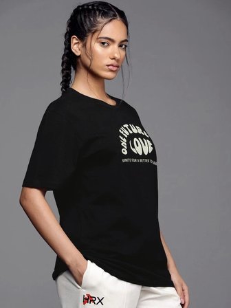İKALES Baskılı Oversize T-shirt - Siyah