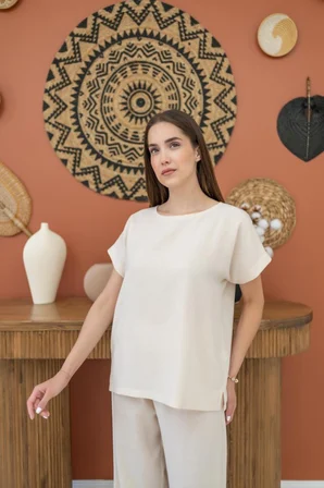 İKALES Bej T-Shirt Ve Pantolon Takım