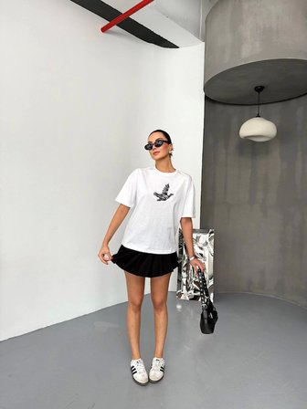 İKALES Kısa Kol Baskılı T-shirt - Beyaz