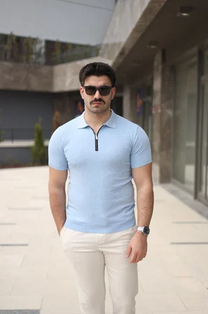 İKALES Erkek Polo Yaka Fermuar Detaylı Tişört