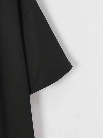 İKALES Baskılı Oversize Bisiklet Yaka T-shirt - Siyah