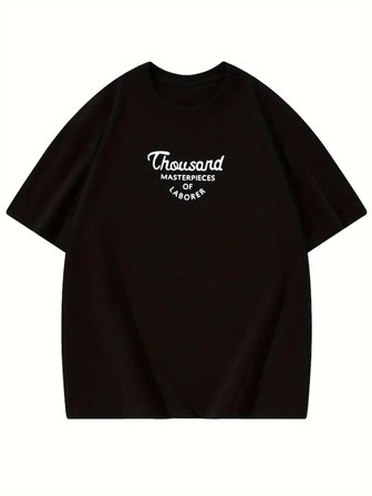 İKALES Thousand Baskılı Oversize Bisiklet Yaka T-shirt - Siyah