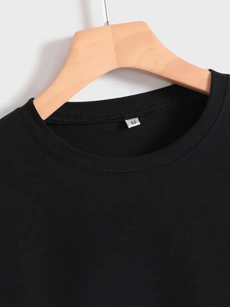 İKALES Baskılı Oversize Bisiklet Yaka T-shirt - Siyah