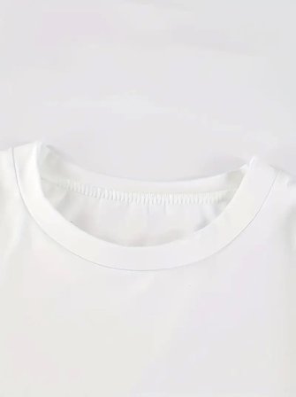 İKALES Baskılı Oversize Bisiklet Yaka T-shirt - Beyaz