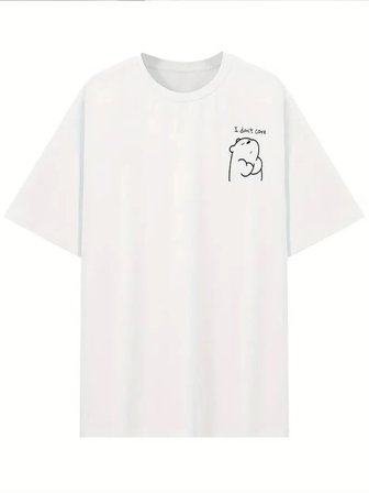 İKALES Baskılı Oversize Bisiklet Yaka T-shirt - Beyaz