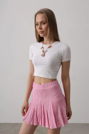 İKALES Beli Lastikli Mini Etek - Pembe