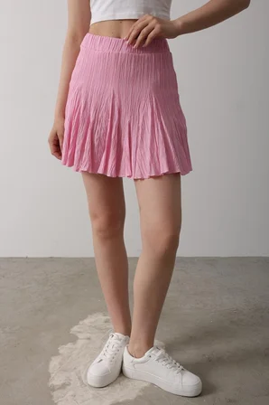 İKALES Beli Lastikli Mini Etek - Pembe