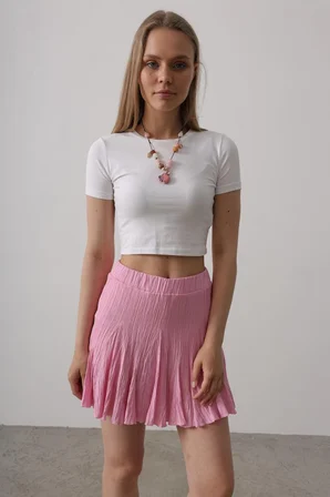 İKALES Beli Lastikli Mini Etek - Pembe