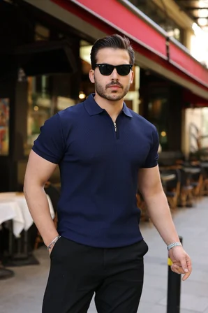 İKALES Erkek Fermuarlı Yakalı Kısa Kollu Tshirt