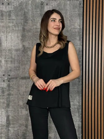 İKALES Kadın Askılı Yuvarlak Yaka Viskon Iki Iplik Bluz Ve Eşofman Altı Ikili Takım