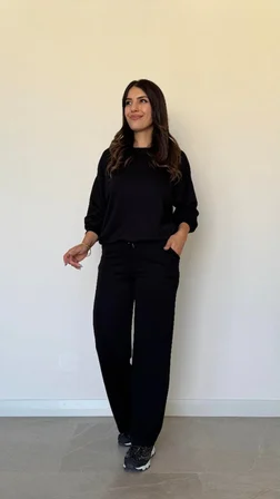 İKALES Kadın Uzun Kollu Bisiklet Yaka Viskon Iki Iplik Bluz Ve Pantolon Ikili Takım