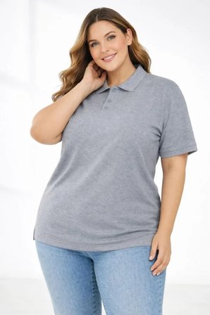 İKALES Pike Kumaş Düğmeli Yaka Battal Büyük Beden Günlük Kısa Kol Tişört T-shirt - Gri