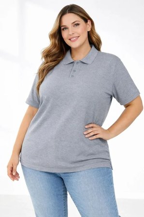 İKALES Pike Kumaş Düğmeli Yaka Battal Büyük Beden Günlük Kısa Kol Tişört T-shirt - Gri