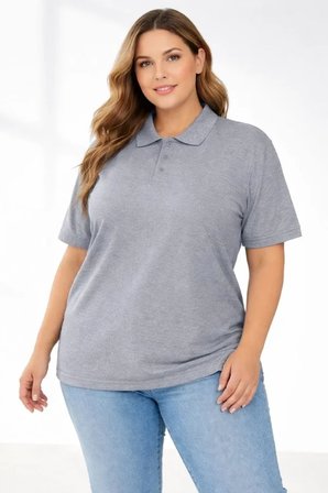 İKALES Pike Kumaş Düğmeli Yaka Battal Büyük Beden Günlük Kısa Kol Tişört T-shirt - Gri