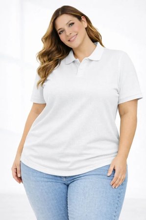 İKALES Pike Kumaş Düğmeli Yaka Battal Büyük Beden Günlük Kısa Kol Tişört T-shirt - Beyaz
