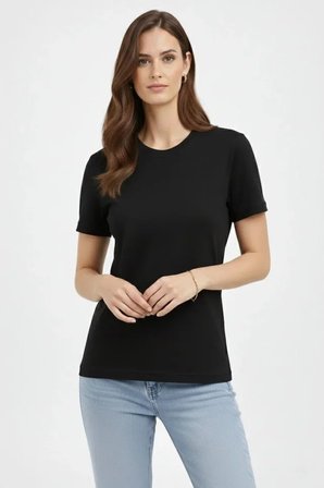 İKALES Bisiklet Yaka Tişört Regular Kalıp Basic Pamuklu Günlük Kullanım T-shirt - Siyah