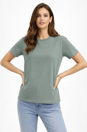 İKALES Bisiklet Yaka Tişört Regular Kalıp Basic Pamuklu Günlük Kullanım T-shirt - Mint Yeşili