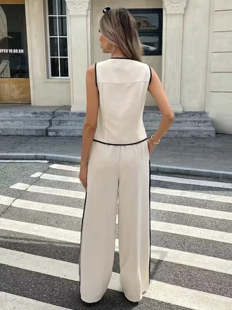 İKALES Kadın Kolsuz önü Düğmeli Yelek Ve Pantolon Ikili Takım