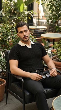 İKALES Erkek Desenli Kısa Kollu Triko Tişört - %100 Pamuk Akrilik