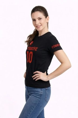 İKALES TÜRKİYE Ay Yıldız Baskılı 10 Numara Forma Tişört Taraftar T-Shirt - Siyah
