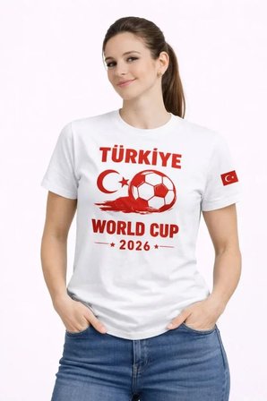 İKALES Türkiye World Cup 2026 Baskılı Tişört Futbol Temalı Forma T-Shirt - Beyaz