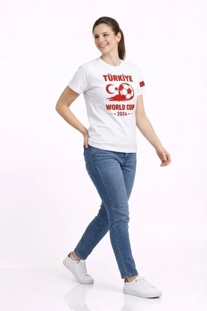 İKALES Türkiye World Cup 2026 Baskılı Tişört Futbol Temalı Forma T-Shirt - Beyaz