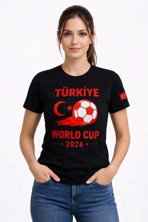 İKALES Türkiye World Cup 2026 Baskılı Tişört Futbol Temalı Forma T-Shirt - Siyah