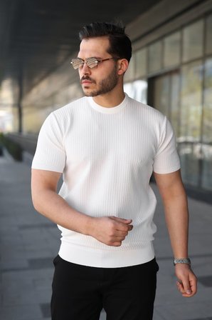 İKALES Erkek Bisiklet Yaka Petek Dokulu Kısa Kollu Triko Tişört