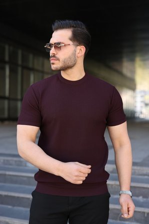 İKALES Erkek Bisiklet Yaka Petek Dokulu Kısa Kollu Triko Tişört