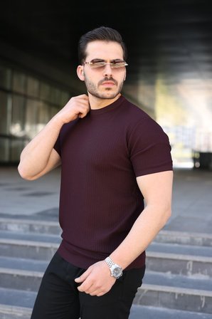 İKALES Erkek Bisiklet Yaka Petek Dokulu Kısa Kollu Triko Tişört