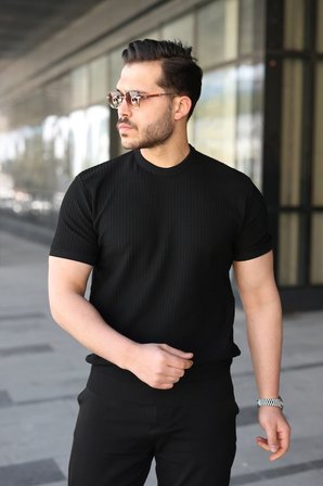 İKALES Erkek Bisiklet Yaka Petek Dokulu Kısa Kollu Triko Tişört