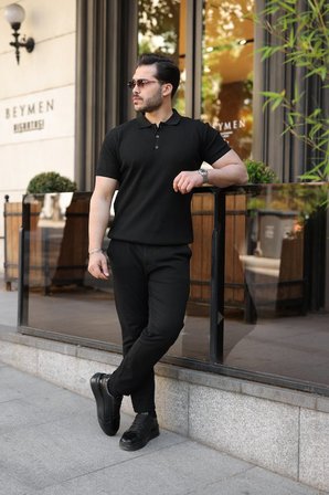 İKALES Erkek Düğmeli Yaka Kısa Kollu Triko Tişört