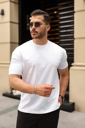 İKALES Erkek Kolları Dar Kesim Rahat Kalıp Basic Tişört