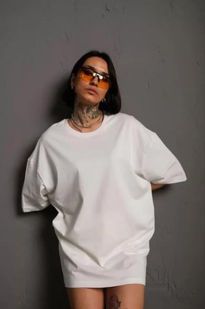 İKALES 24/1 Düz A Kalite Oversize T-shirt - Beyaz