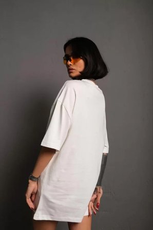 İKALES 24/1 Düz A Kalite Oversize T-shirt - Beyaz