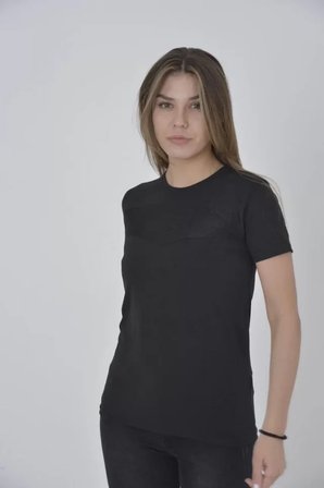 İKALES Gögüs Fileli Slim Fit T-shirt - Siyah
