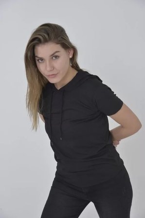 İKALES Kapşonlu Slim Fit T-shirt - Siyah
