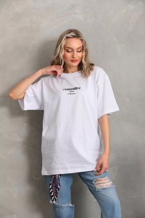 İKALES Unisex Baskılı Oversize T-Shirt - Beyaz
