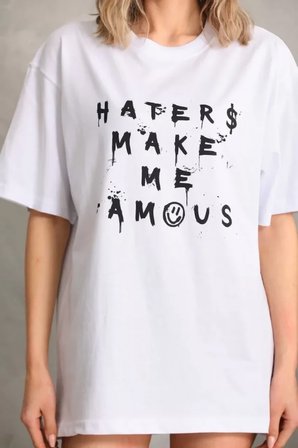 İKALES Unisex Baskılı Oversize T-Shirt - Beyaz